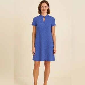 J. Mclaughlin Catalina Cloth Twisted Keyhole Neck Dress Blue Print Small S Cap